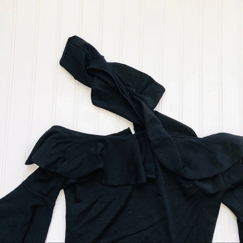 Chelsea28 Ruffle Black Cold Shoulder Top - Picture 2 of 5